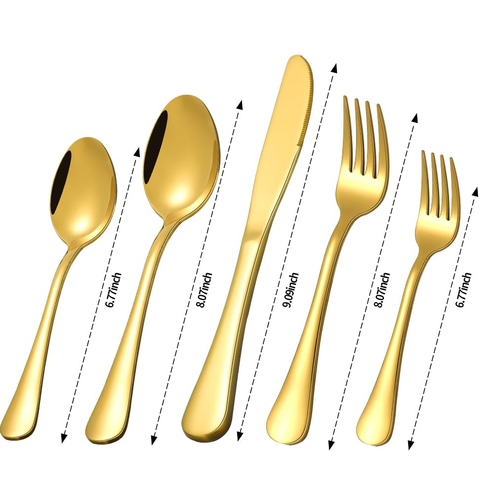 Gold Silverware Set for 12, Compralo 60 Pieces Stainless Steel Shiny Gold Flatware Set, Cutlery Tableware Set Include Spoons, Forks, Knives for Home and Restaurant