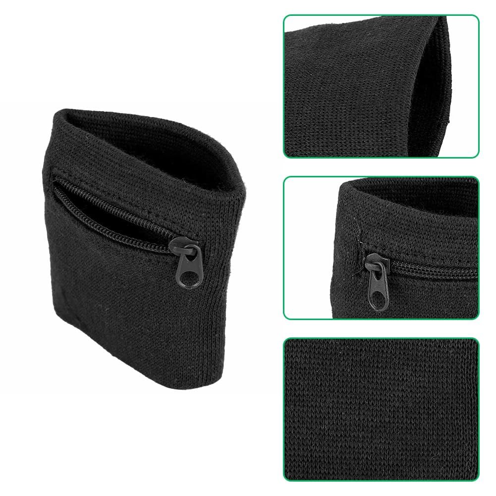 Wrist Band Wallets, Sweat Bands Wristbands Health Gear Sport Coin Keys Storage Pouch Wallets Breathable Pocket Sweatband Wallet with Zipper for Gym Running Basketball Hiking Jogging Black