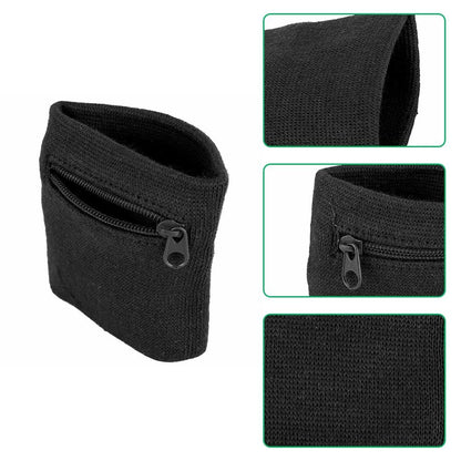 Wrist Band Wallets, Sweat Bands Wristbands Health Gear Sport Coin Keys Storage Pouch Wallets Breathable Pocket Sweatband Wallet with Zipper for Gym Running Basketball Hiking Jogging Black