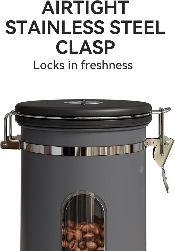 Veken Coffee Canister with Window, Airtight Stainless Steel Kitchen Food