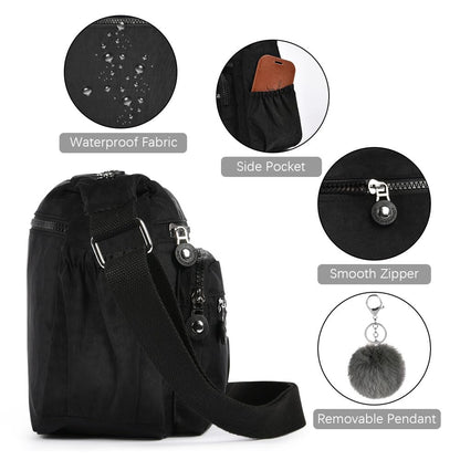 Aucuu Women's Multi-Pocket Casual Crossbody Bag, Multifunctional Travel Bag with Adjustable Shoulder Strap, Nylon Lightweight and Waterproof, for Shopping, Hiking, Everyday Use