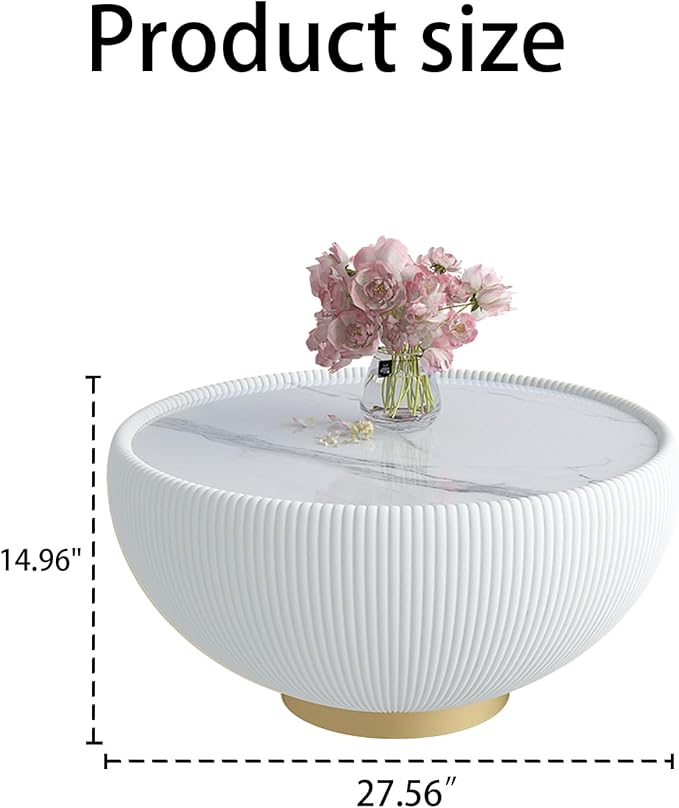 Round Marble Coffee Table 27.56" Bucket Shaped Fluted Coffee Table