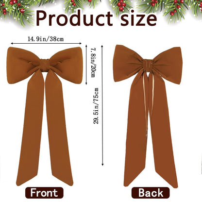 Celltestria Large Christmas Bow Ornament 15x30 Inch Velvet Giant Wreath Bows Xmas Tree Topper Ribbon Hanging Bows for Christmas Holiday Home Wall Outdoor Indoor Party Garland Crafts Decoration(Khaki)