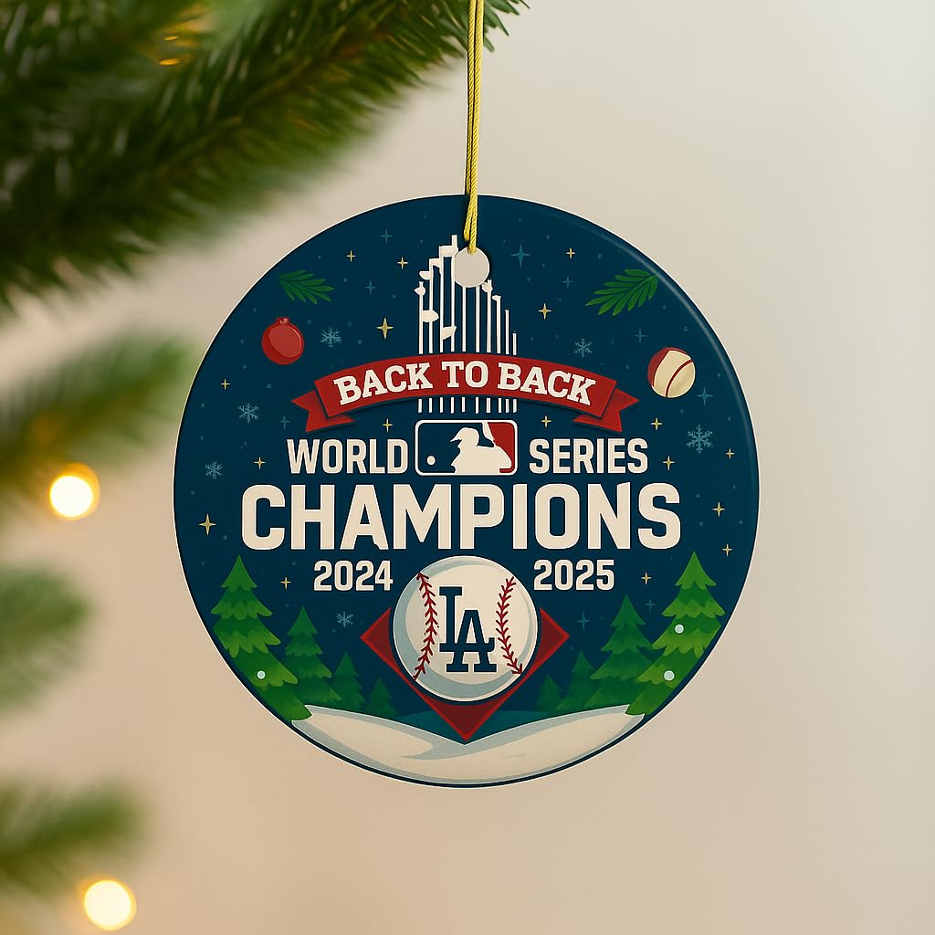 Back to Back Baseball Champions Ornament 2024 2025 – Ceramic, Heart, Circle, Snowflake Shapes – Funny Gift for Baseball Fans – Christmas Tree Decoration, Cheap Shipping (1, Snowflake)