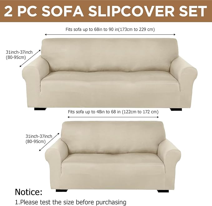 Peryiter 2 Pcs Sofa Covers Couch and Loveseat Covers Set Stretch Sofa Slipcover