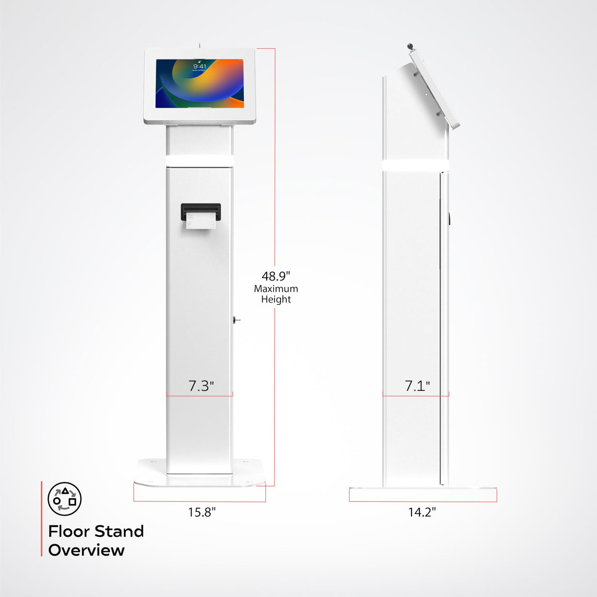 Deluxe Kiosk Floor Stand – Interactive Kiosk Floor Stand with Premium Tablet Enclosure, LED Light and Printer Compartment - for iPad, Galaxy & More Tablets - (PAD-IKPS)
