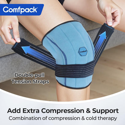 Comfpack Knee Ice Pack Wrap, 2 Hours Long Lasting Coldness Ice & Compression Therapy Flexible Ice Pack for Knee Replacement Surgery, Arthritis Pain, ACL, Swelling, Sports Injuries(23" × 10.3")