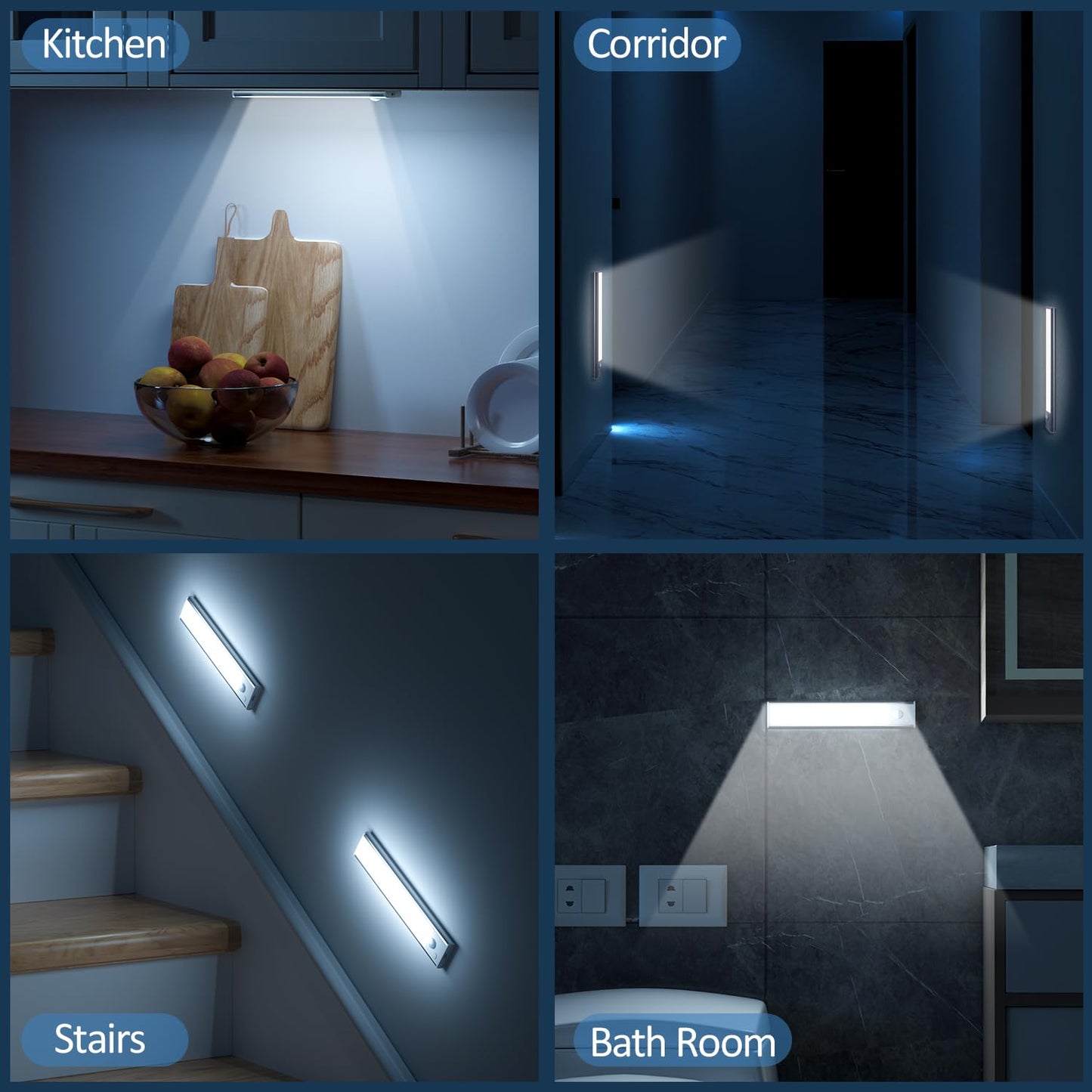 JEKEMORYE Under Cupboard Kitchen Lights LED - White 20CM 3 Pack - with 2 USB Cables