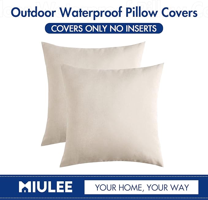 MIULEE Pack of 2 Decorative Outdoor Solid Waterproof Throw Pillow Covers Faux