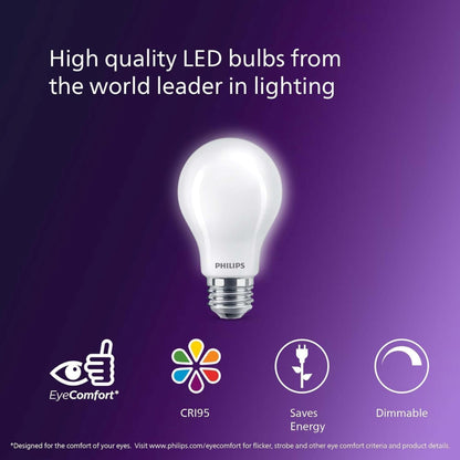 PHILIPS LED 75W A19 4-Pack Ultra Definition Daylight (5000K) 1100 Lumen (9W = 75W) Dimmable Frosted Flicker-Free Light Bulbs