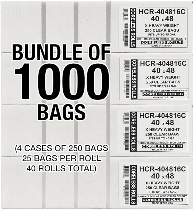 Aluf Plastics High Density Trash Bags, 45 Gallon, 16 Micron,