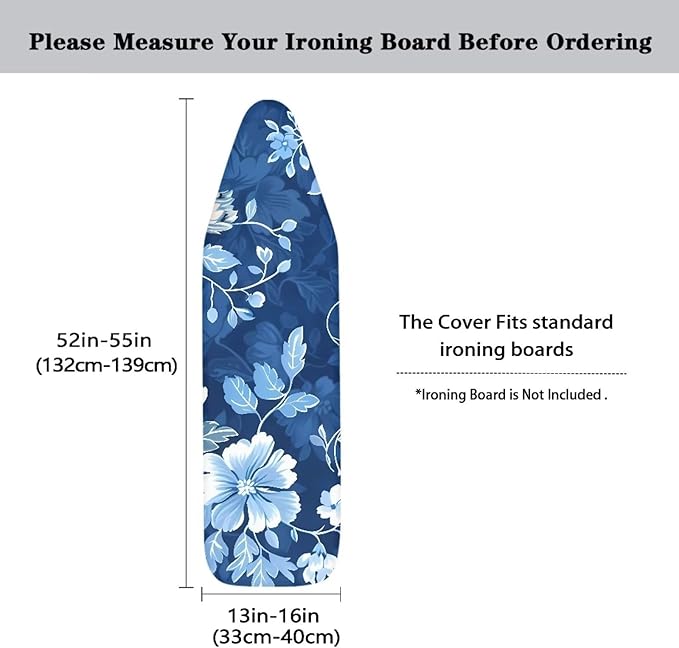 Ironing Board Covers Scorch Resistant Insulation, Retro Blue Floral Ironing