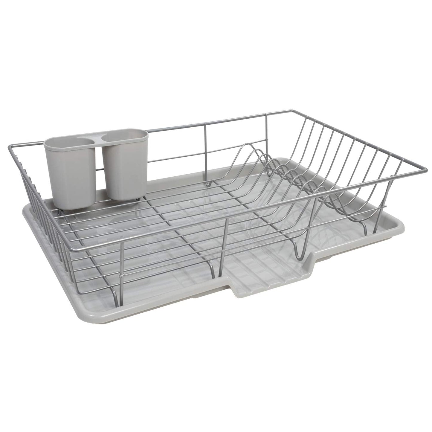 Sweet Home Collection 3 Piece Dish Drainer Rack Set, 12" x 19" x 5", Silver