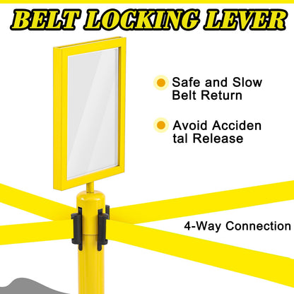 Therwen 6 Pack Heavy Duty Crowd Control Stanchions 9.8 ft Stainless Steel Stanchion Set with Safety Barrier Post Retractable Belt and Sign Holder Crowd Control Barrier(Yellow Belt, Yellow)