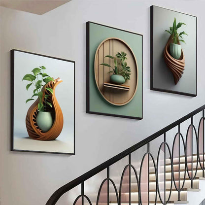 3Pcs Green Plant Floral Canvas Wall Art Modern Plants Potted Flowers Painting Decor Pictures Neutral Floral 2D Bloom Posters Prints for Kitchen Office Living Bathroom Bedroom Decoration No Framesd