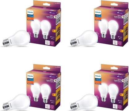 PHILIPS LED 75W A19 4-Pack Ultra Definition Daylight (5000K) 1100 Lumen (9W = 75W) Dimmable Frosted Flicker-Free Light Bulbs