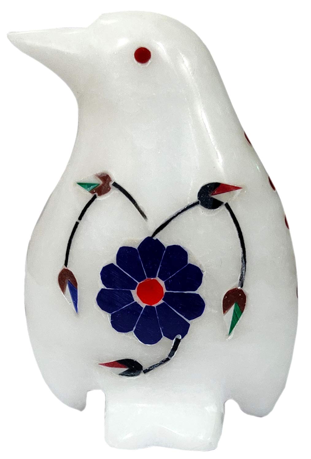 Purpledip Marble Statue 'Perky Penguin': Gemstone Inlay Collectible Showpiece Gift (12110)