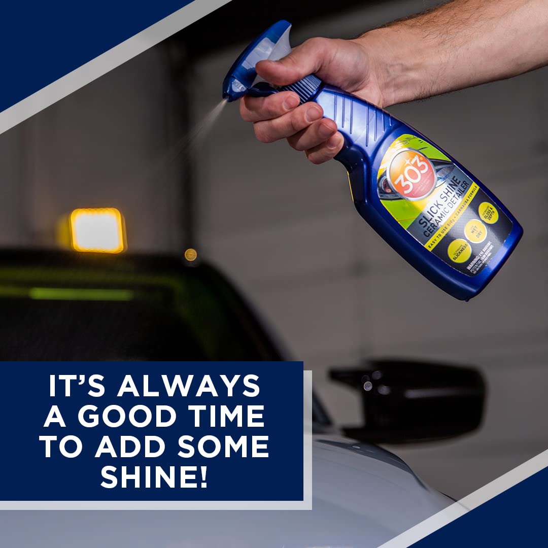 303 Products (30265 Slick Shine Ceramic Detailer - SiO2 and Carnauba Infused Ceramic Coating - Premium Ceramic Detailing Spray - Increases Shine and Gloss - Works on Paint, Glass, and Wheels - 16Oz