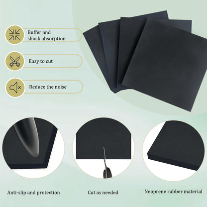 4 Pieces Anti Vibration Pads 1/4 in Thick X 4 in X 4 in, Neoprene Rubber Pads, Hard Rubber Block for Anti-Slip, Shock Absorption, Protection