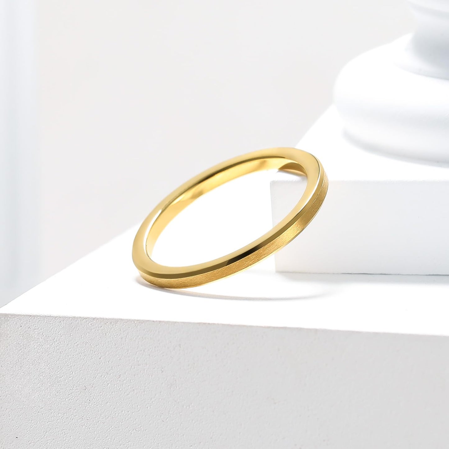 King Will 2mm Gold Tungsten Wedding Band Basic Wedding Ring For Men with Brushed Matte Surface Beveled Polished Edge Comfort Fit 7