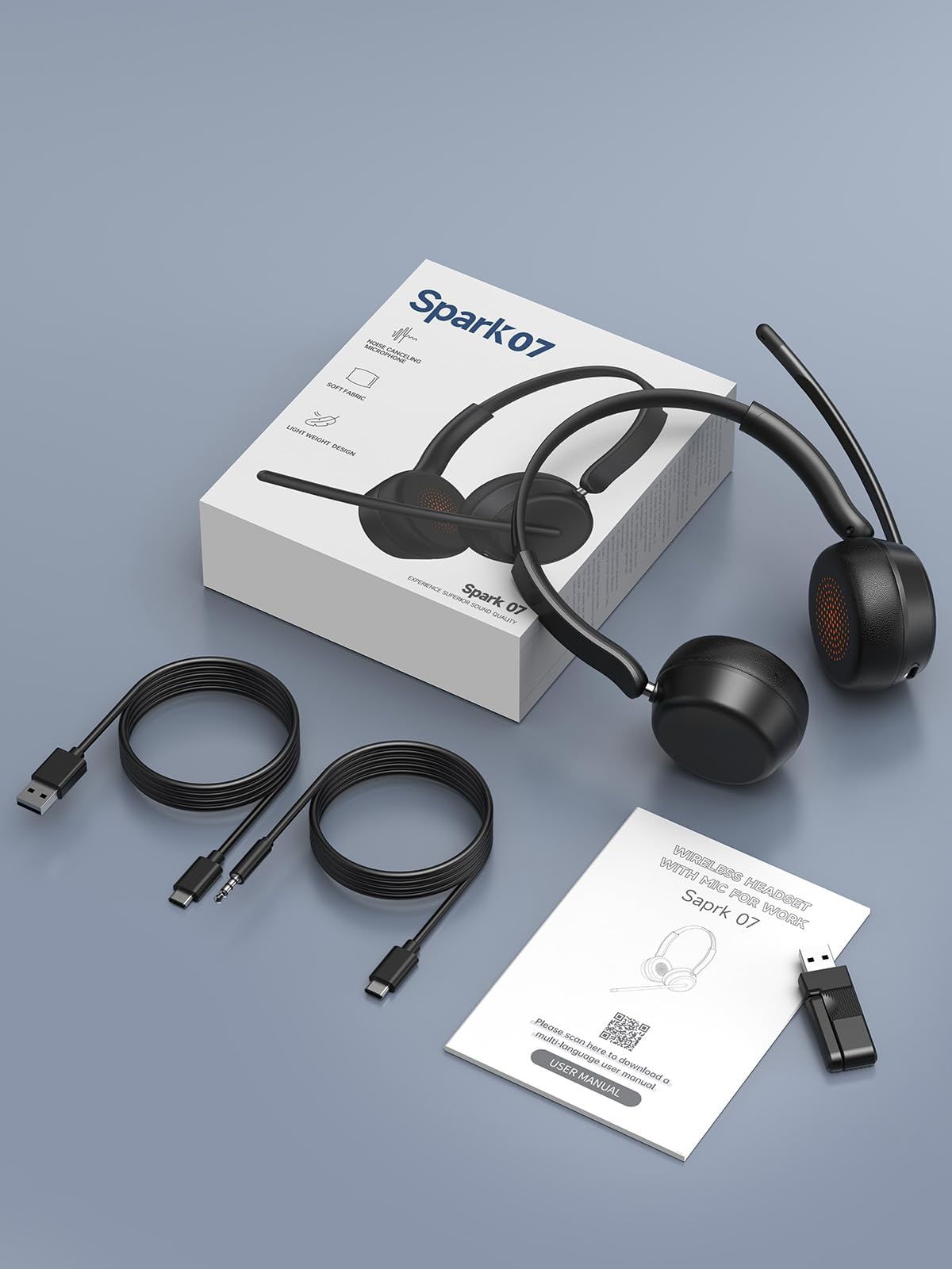 SEJJ Wireless Headset with Mic for Work, Bluetooth 5.4 Headphones with AI Noise-Canceling Mic for Clear Calls, Wireless Headsets with Mic Mute & USB A/C Dongle for PC, Computer, Laptop, Black