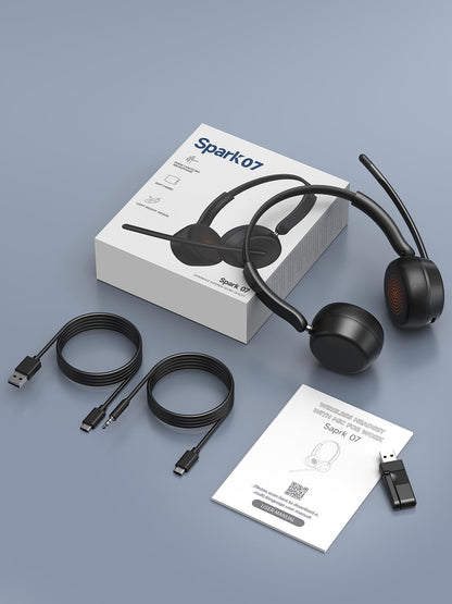 SEJJ Wireless Headset with Mic for Work, Bluetooth 5.4 Headphones with AI Noise-Canceling Mic for Clear Calls, Wireless Headsets with Mic Mute & USB A/C Dongle for PC, Computer, Laptop, Black