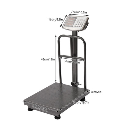 CXWAWSZ 660LB Industrial Digital Floor Scale with Removable Guardrail – Heavy Duty Platform Scale, LB/KG Conversion, for Postal, Luggage, Shipping & Mailing