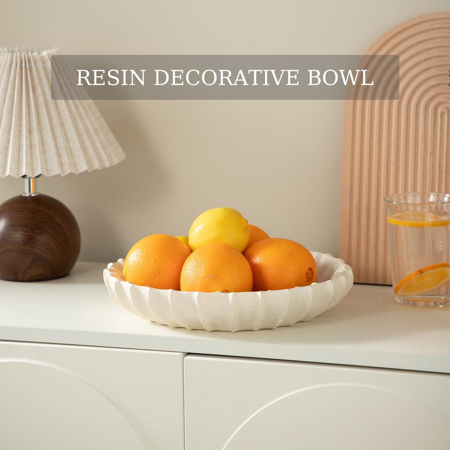 Dneuoir Large Decorative Bowl Fruit Bowl for Kitchen Counter, Resin Modern Decorative Tray for Home Decor, Key Bowl for Entry Table, Shelf, 11.2 Inch (Beige)