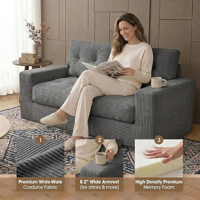 69" Corduroy Loveseat Sofa in a Box, High-Density Foam Couch, No Assembly