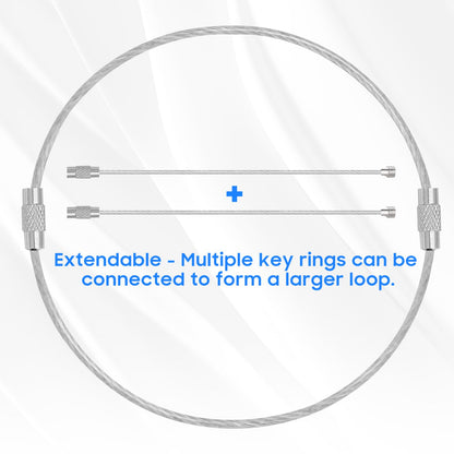 DFTOA-30 Pack 6 inch Extendable Wire Keychain Cable/Luggage Tags/Loops Holder/ID Tag Keeper, Silver Cable Key Ring
