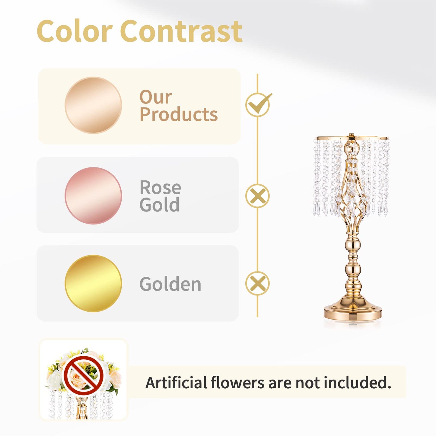 2 Pcs 19.3 inches Gold Centerpieces Table Tall Crystal Flowers Stand Wedding Road Lead Flower Holders Crystal Chandelier Metal for Reception Tables Supplies