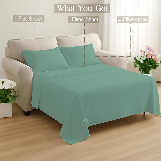 Sleeper Sofa Bed Sheet, 100% Cotton 400 Thread Count, 4 Piece Set, Deep Pocket