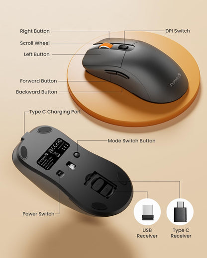 ProtoArc Bluetooth Wireless Mouse, USB C Mouse, EM15 Rechargeable Compact Portable Type C Wireless Mice for Laptop, Tablet, PC, Windows, Mac OS-Blue