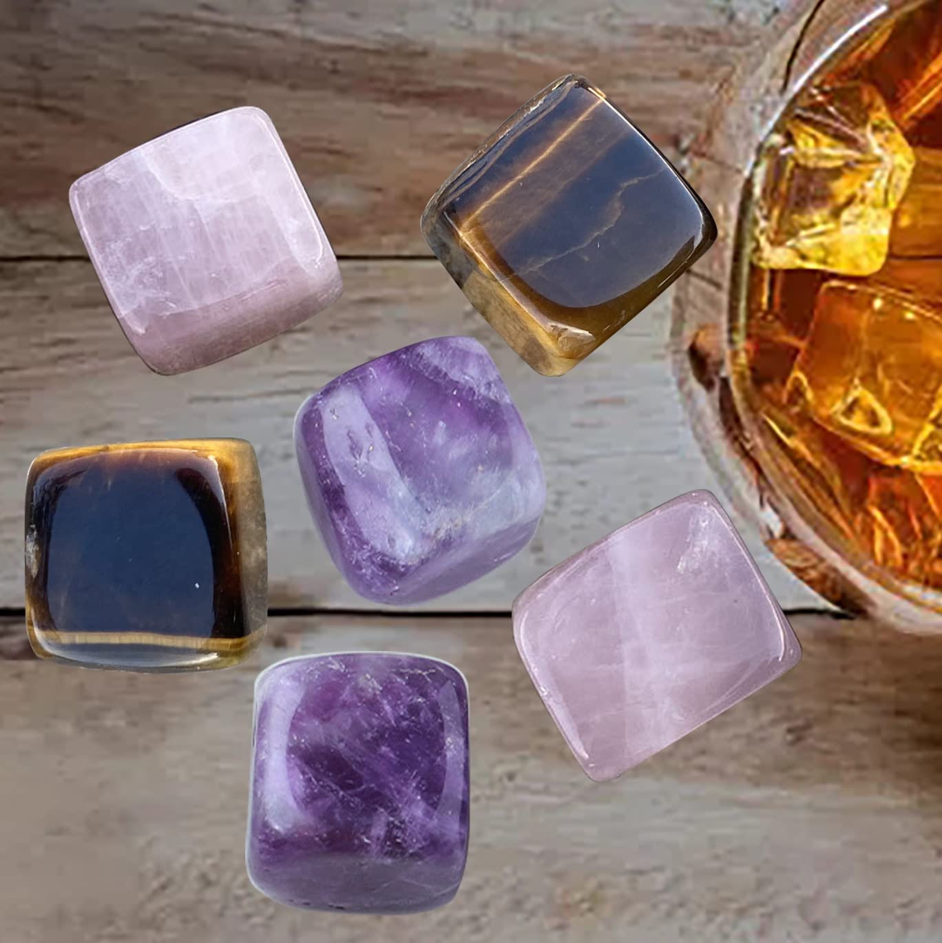 FZBHRO Whiskey Stones Chilling Crystal Ice Cubes for Drinks Whiskey Rocks 0.7-0.8" Wine Cubes Gifts for Women Multi Quartz Set of 6