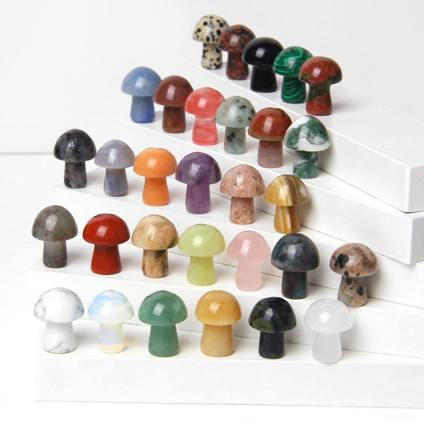 2TTFishoo 15PCS Indian Agate Natural Stones Mushroom Sculpture Decor Crystal for Home Crafts Flower Pot Gemstone Mini Mushroom Hand Making Yard Decoration