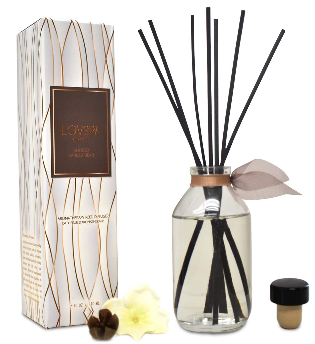 LOVSPA Reed Diffuser Set, Smoked Vanilla Scented Oil Diffuser with Sticks, Home Fragrance Accessories for Bathroom Shelf Decor, Aroma Diffusers for Home or Office Fall Decor, USA Made