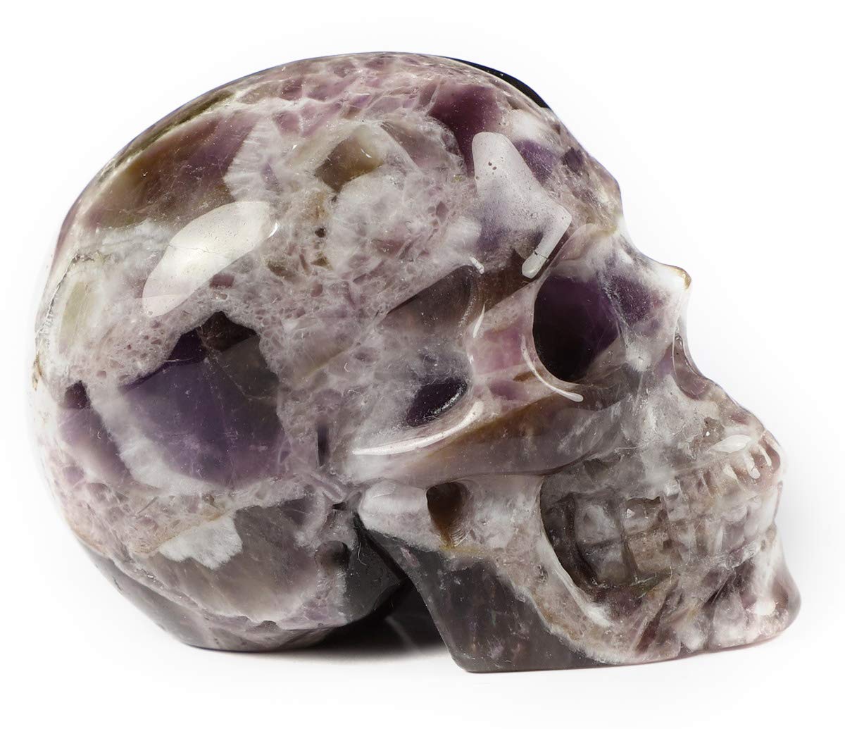 Skullis 2.0" Dream Chevron Amethyst Crystal Skull, Hand Carved Gemstone Fine Art Sculpture, Reiki Healing Stone Statue.1407
