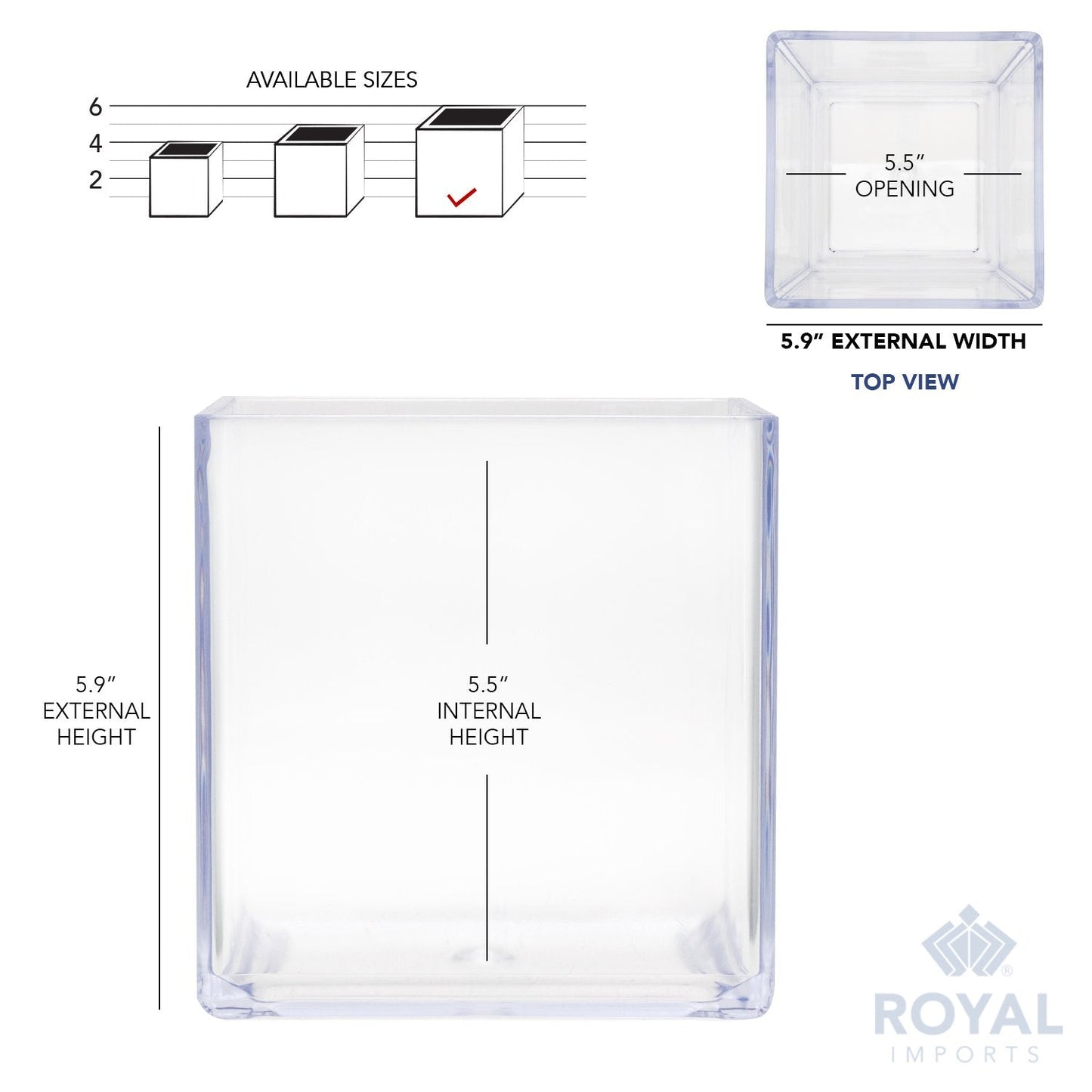 Royal Imports Flower Acrylic Vases Cubes, Decorative Centerpiece for Home or Wedding, Non Breakable Plastic, 6x6 - Clear