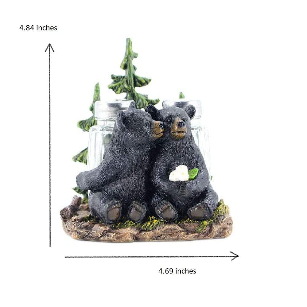 Comfy Hour 5" Black Bear Salt and Pepper Shaker Duo (Empty Bottle Set Included), Decorative Lover Bears beside Pine Tree Figurine Holder, Rustic Lodge Cabin Style Tabletop Decor, 1 Unit