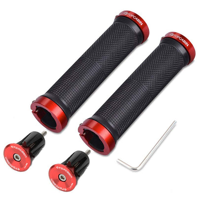 TOPCABIN Bicycle Grips,Double Lock on Locking Bicycle Handlebar Grips Rubber Comfortable Bike Grips for Mountain BMX ((Aluminum Lock Plug) Red 1 Pair)