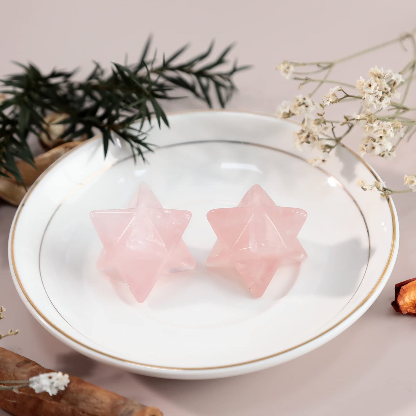 Loveliome Merkaba Star Crystal 1 Inch - Natural Gemstone Sacred Geometry, Hand Carved Six-Pointed Star Spiritual Gift for Meditation,Natural Rose Quartz