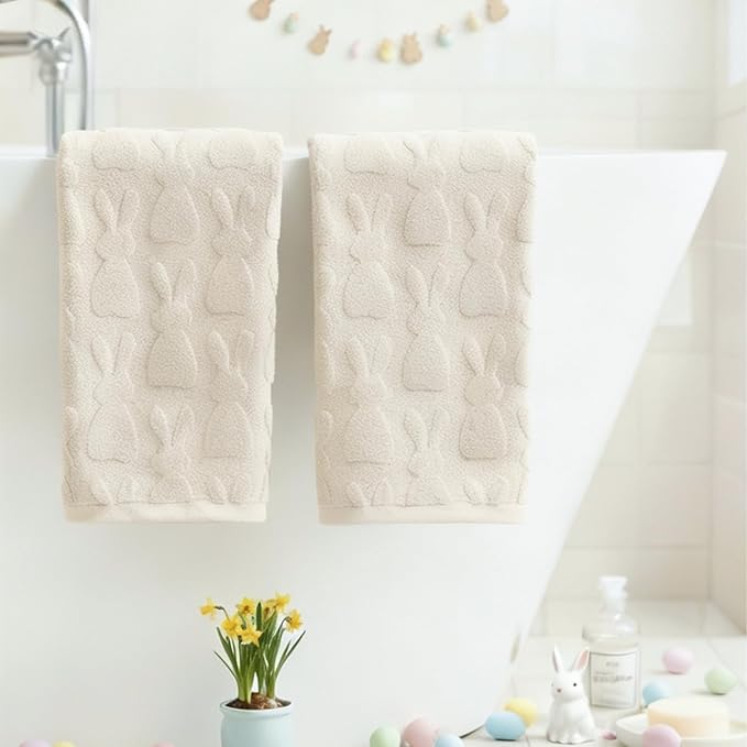 Artoid Mode 4 Pcs Beige 3D Rabbit Jacquard Easter Hand Towels