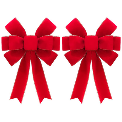 2pcs 16-Inch Velvet Red Bows for Christmas Tree, Handmade Christmas Bow Tree Topper-Gold Wire-Fluffy Sturdy Shape-Retaining, Gift Boxed & Ready-to-Use for Wreath Floral Fireplace Outdoor Car Garden