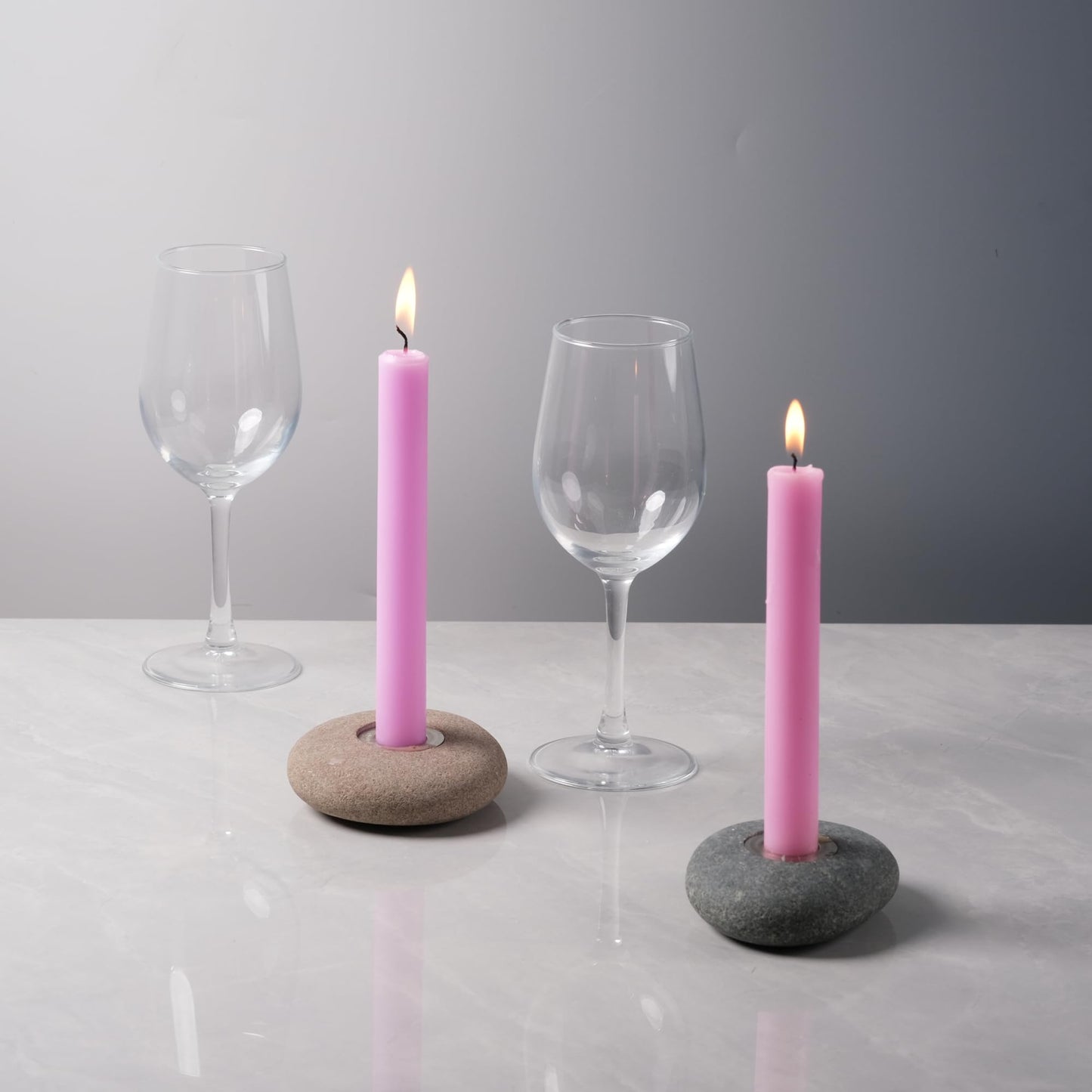 ICNBUYS Handmade Natural Pebble Taper Candle Holder Handcrafted Taper Candle Holder for Altar, Mantle, Desk, Table, Shelf
