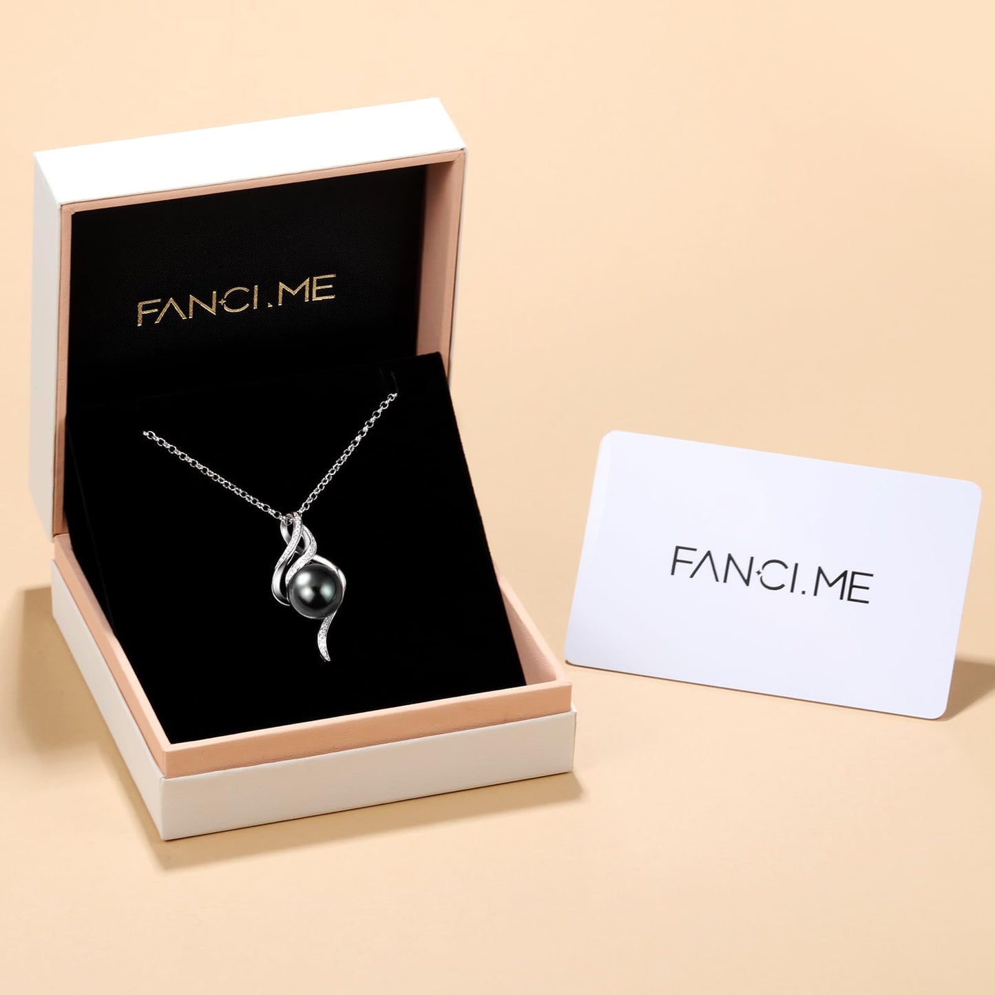 FANCIME Gift for Women Wife Natural Tahitian Pearl Necklace Sterling Silver Ondine’s Heart 10-12MM Black Pearl Luxury Jewelry Gift for Women, Mother, Wife, 16"+2" Adjustable