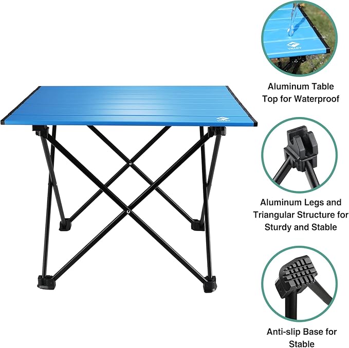 VILLEY Portable Camping Side Table, Ultralight Aluminum Folding Beach Table
