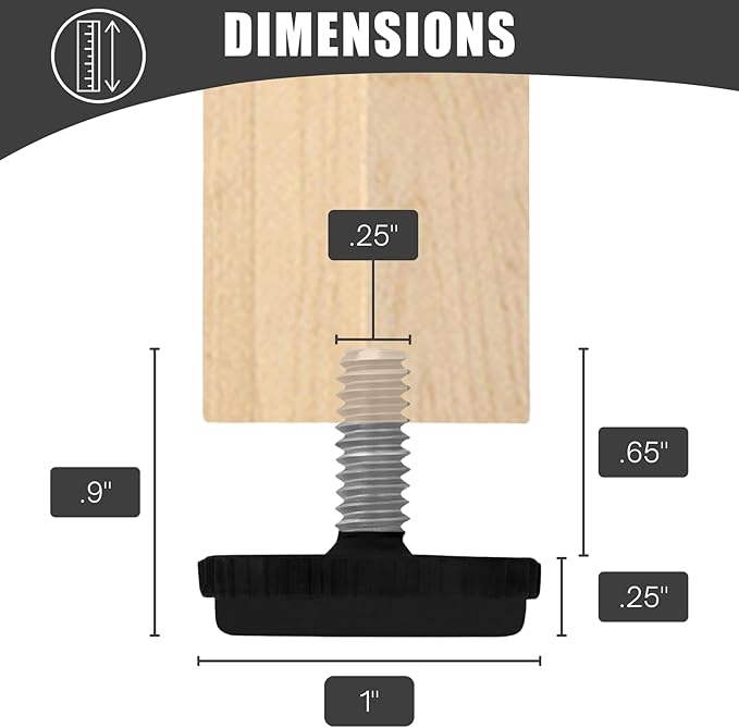 Project Patio 1/4-20 Adjustable Furniture Leg Leveling Feet Stainless Steel