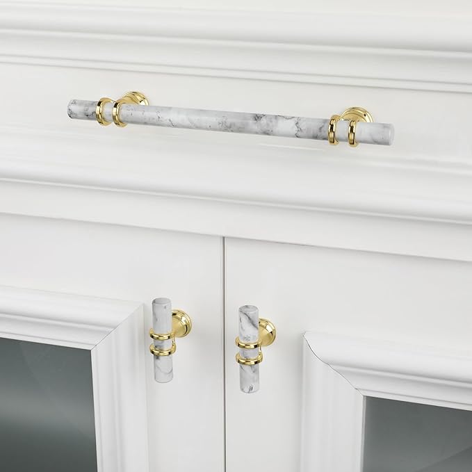 Rergy Cabinet Handles Marble Drawer Pulls and Knobs, T-Bar Hardware