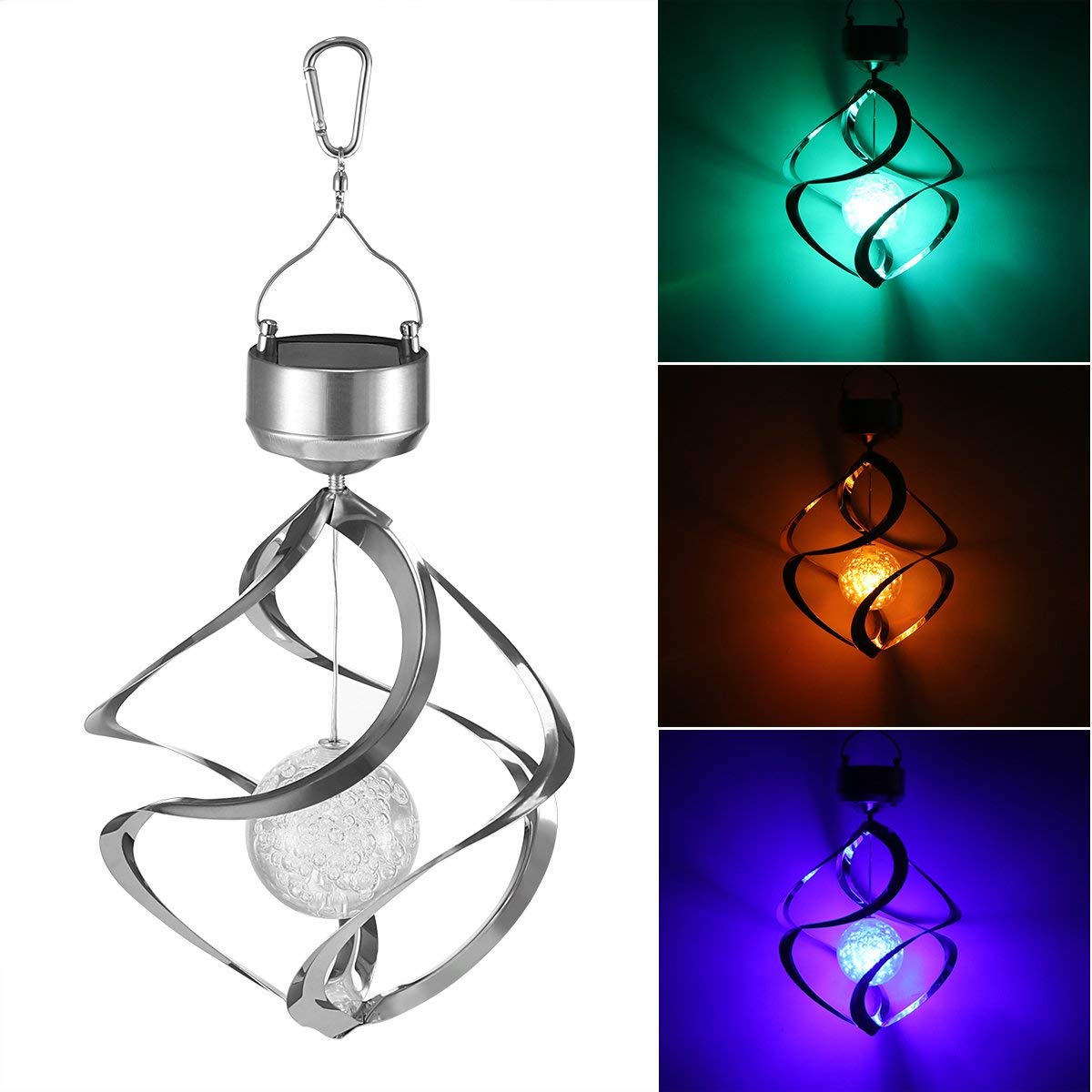Powstro Solar Hanging Crystal Ball LED Lamp for Lawn Garden Outdoor Decor