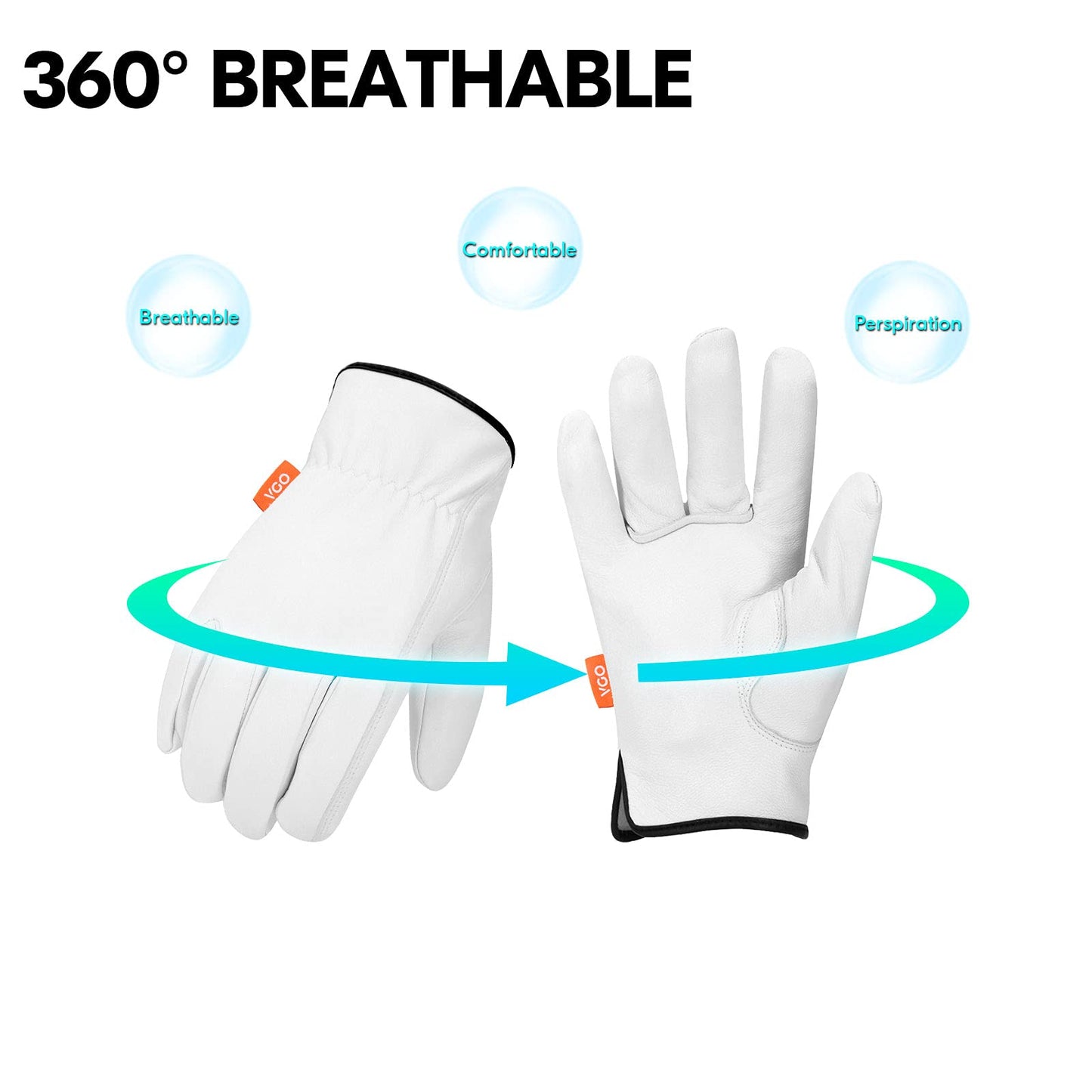 Vgo... 1 Pair Unlined Safety Goatskin Leather Work Gloves Men,Rigger Gloves,Builder Gloves(GA9501) (Large, White-1Pair(Goat))